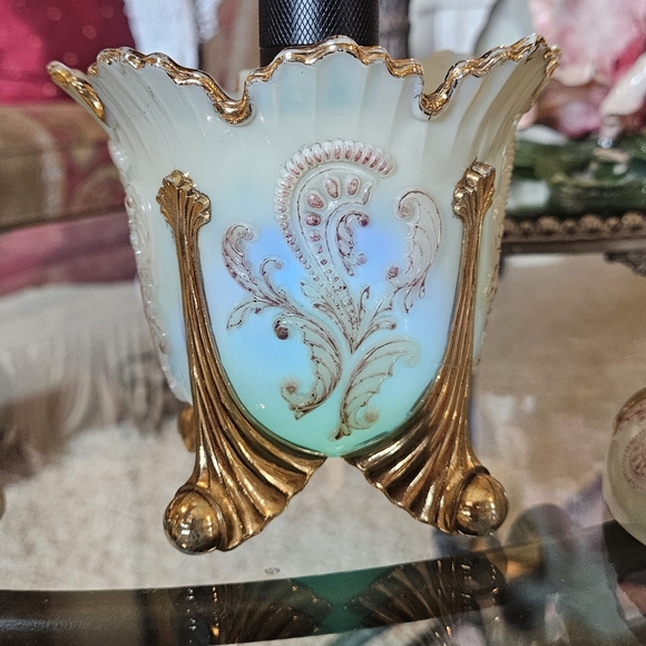 Northwood Inverted Fan Sugar Creamer Spooner Uranium Custard Glass Antique EAPG - Picture 7 of 16